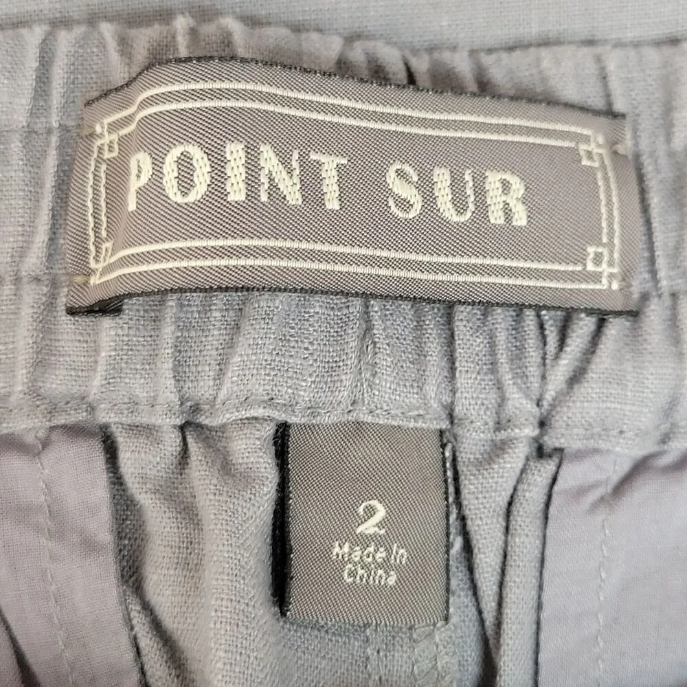 Point Sur Womens Size 2 Linen Lyocell Jogger Pants Gray Elastic Waist Drawstring